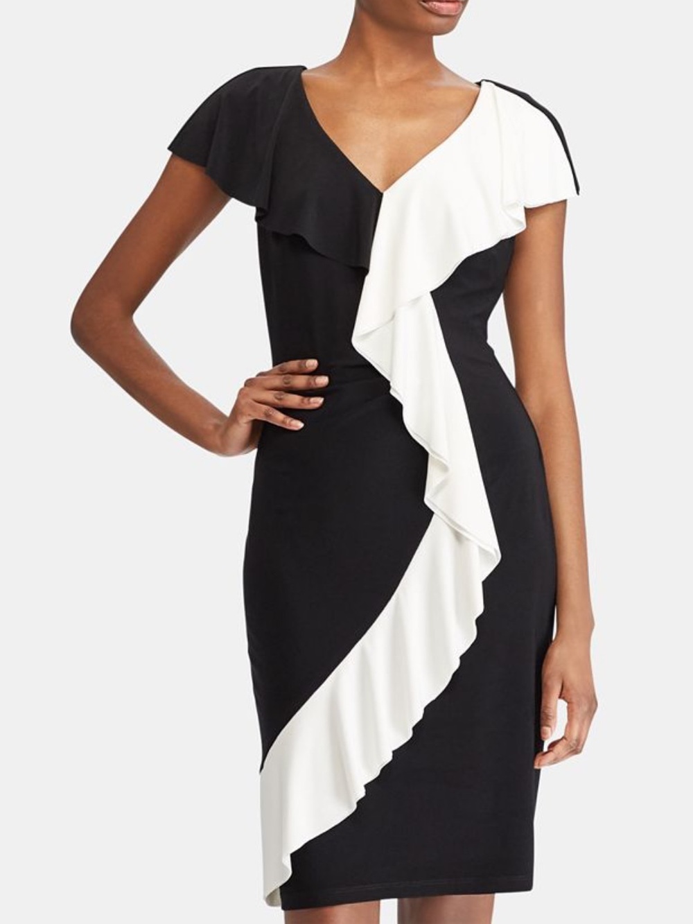 Ralph Lauren Two-Tone Satin Dress In White and Black Size 12